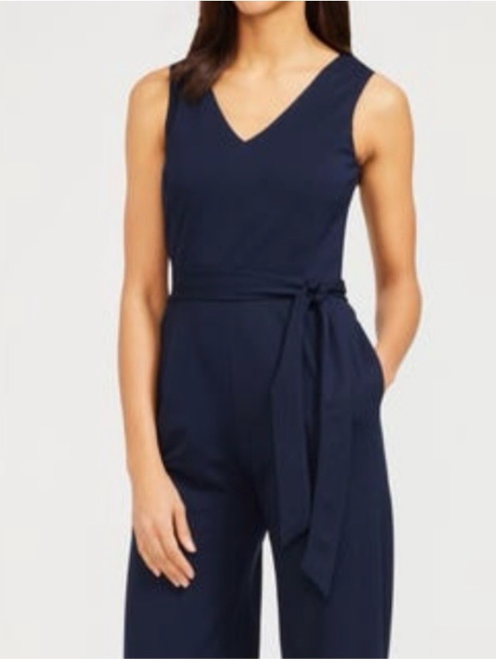 J McLaughlin Sleeveless V-Neck Navy Jumpsuit with Tie Waist